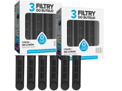 Zestaw filtrów DAFI do butelki Soft i Solid Czarny (6 szt.) + SZCZOTKA