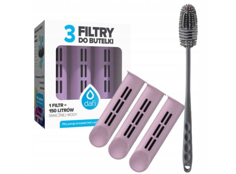 Zestaw filtrów DAFI do butelki Soft i Solid JAGODOWE (3 szt.) + SZCZOTKA
