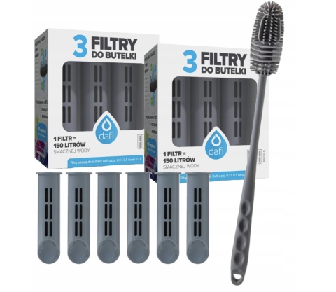 Zestaw filtrów DAFI do butelki Soft i Solid Jeansowy Szary (6 szt.) + SZCZOTKA