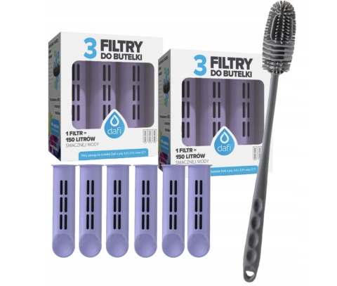 Zestaw filtrów DAFI do butelki Soft i Solid LAWENDOWY (6 szt.) + SZCZOTKA