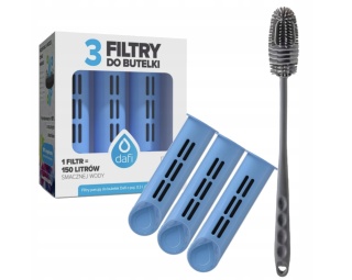 Zestaw filtrów DAFI do butelki Soft i Solid NIEBIESKIE (3 szt.) + SZCZOTKA