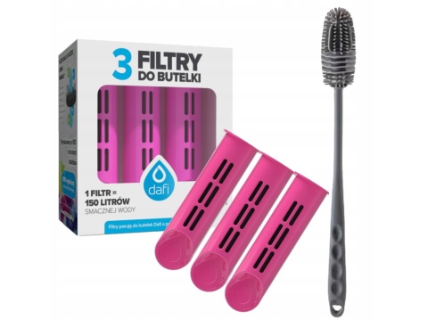 Zestaw filtrów DAFI do butelki Soft i Solid RÓŻOWE (3 szt.) + SZCZOTKA