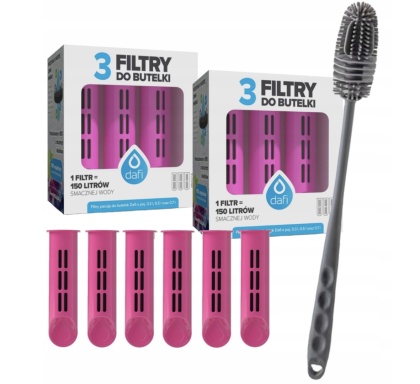 Zestaw filtrów DAFI do butelki Soft i Solid RÓŻOWE (6 szt.) + SZCZOTKA