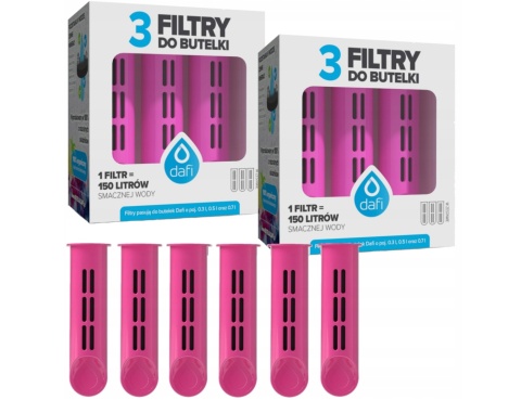 Zestaw filtrów DAFI do butelki Soft i Solid RÓŻOWE (6 szt.) + SZCZOTKA