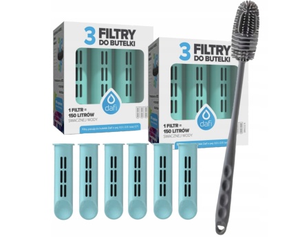 Zestaw filtrów DAFI do butelki Soft i Solid TURKUSOWY (6 szt.) + SZCZOTKA