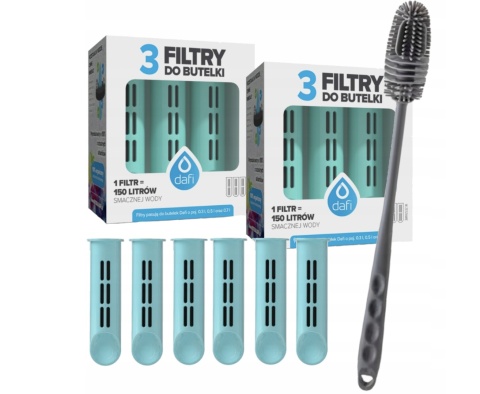 Zestaw filtrów DAFI do butelki Soft i Solid TURKUSOWY (6 szt.) + SZCZOTKA