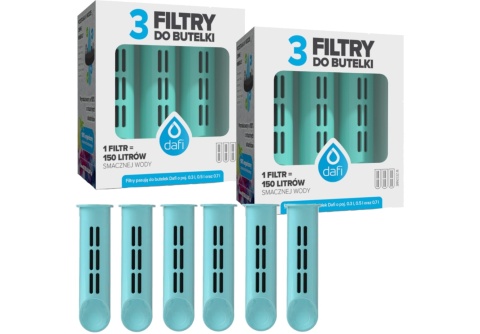 Zestaw filtrów DAFI do butelki Soft i Solid TURKUSOWY (6 szt.) + SZCZOTKA