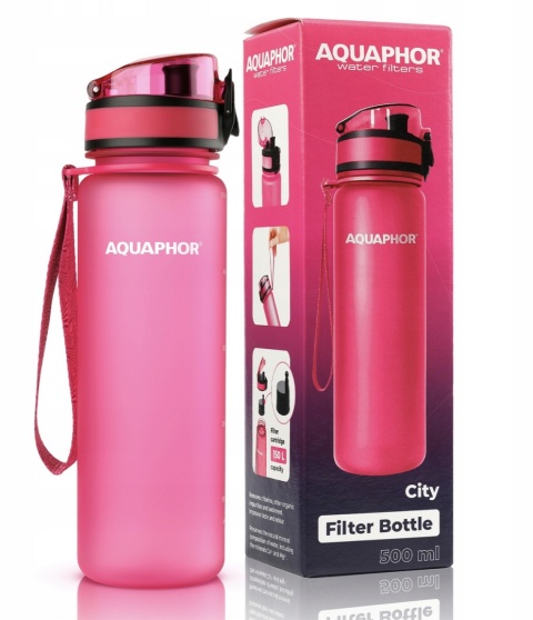 Butelka filtrująca z Tritanu Aquaphor City 0,5L Różowa + 1 filtr + SZCZOTKA