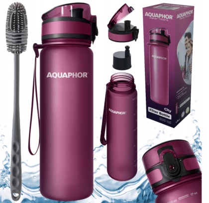 Butelka filtrująca z Tritanu Aquaphor City 0,5L Bordowa + 1 filtr + SZCZOTKA