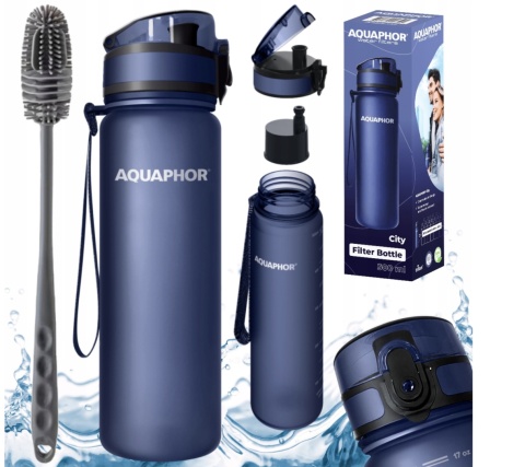 Butelka filtrująca z Tritanu Aquaphor City 0,5L Granatowa + 1 filtr + SZCZOTKA