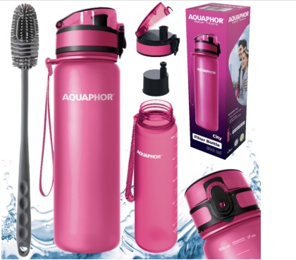 Butelka filtrująca z Tritanu Aquaphor City 0,5L Różowa + 1 filtr + SZCZOTKA