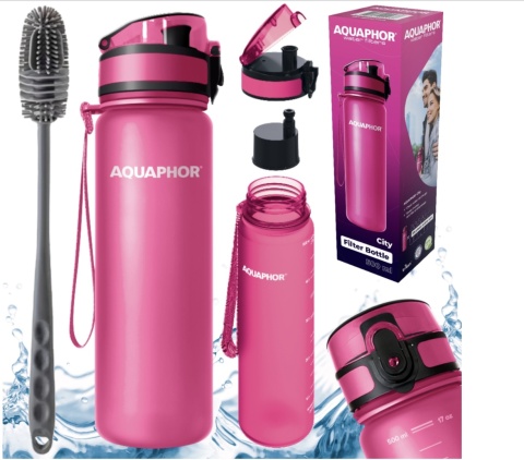 Butelka filtrująca z Tritanu Aquaphor City 0,5L Różowa + 1 filtr + SZCZOTKA
