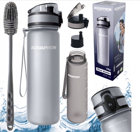 Butelka filtrująca z Tritanu Aquaphor City 0,5L Szara + 1 filtr + SZCZOTKA