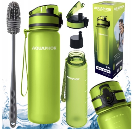 Butelka filtrująca z Tritanu Aquaphor City 0,5L Zielona + 1 filtr + SZCZOTKA