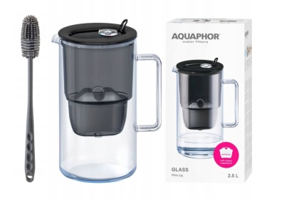 Dzbanek szklany Aquaphor Glass 2,5l + filtr Maxfor+ MG, CZARNY + SZCZOTKA