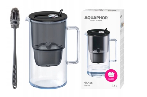 Dzbanek szklany Aquaphor Glass 2,5l + filtr Maxfor+ MG, CZARNY + SZCZOTKA