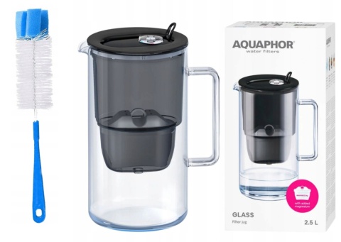 Dzbanek filtrujący Aquaphor Glass 2,5l + wkład Maxfor+ MG +, CZARNY + SZCZOTKA