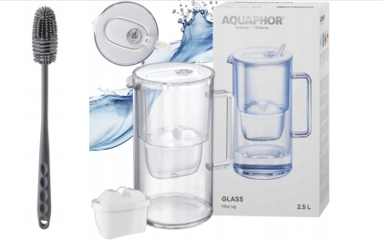 Dzbanek szklany Aquaphor Glass 2,5l + filtr Maxfor+ MG, BIAŁY + SZCZOTKA