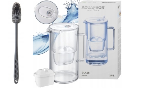 Dzbanek szklany Aquaphor Glass 2,5l + filtr Maxfor+ MG, BIAŁY + SZCZOTKA