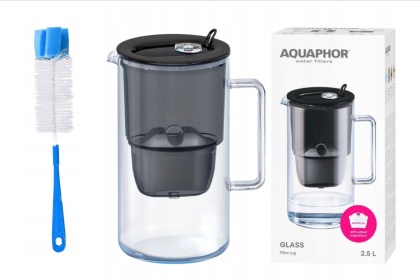 Dzbanek filtrujący Aquaphor Glass 2,5l + filtr Maxfor+ MG, CZARNY + SZCZOTKA