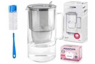 Dzbanek filtrujący Aquaphor Glass 2,5l + filtr Maxfor+ MG, SZARY + SZCZOTKA