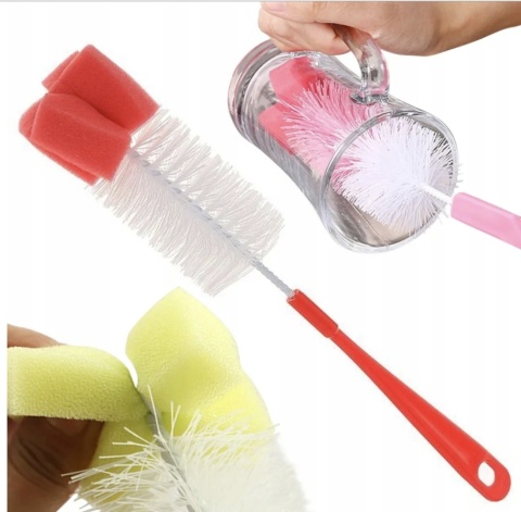 Szczotka do mycia butelek, szklanek, słoików z gąbką - 1 szt.
