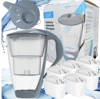 Szklany dzbanek Dafi CRYSTAL LED 2L STALOWY + 6 wkłady Classic