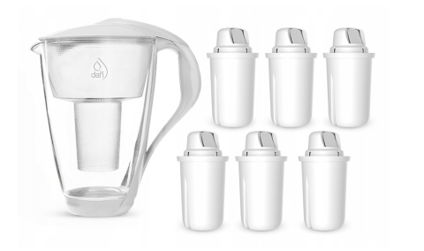 Szklany dzbanek filtrujący Dafi CRYSTAL LED 2L BIAŁY + 6 wkłady Classic