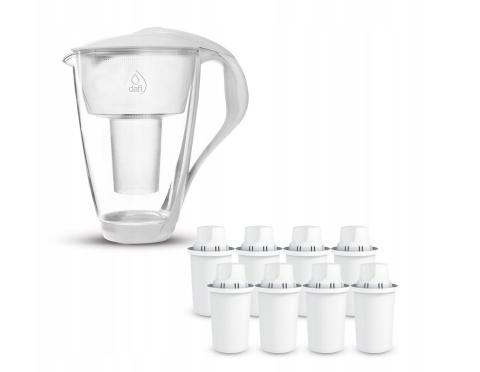 Szklany dzbanek filtrujący Dafi CRYSTAL LED 2L BIAŁY + 8 wkłady Classic
