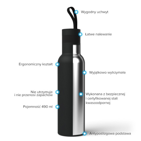 Butelka termiczna Dafi EASY stal nierdzewna 490 ml czarna + SZCZOTKA