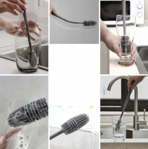 SZCZOTKA SILIKONOWA BluePlan DO MYCIA BUTELEK, DZBANKÓW - 28 cm - 1 szt.