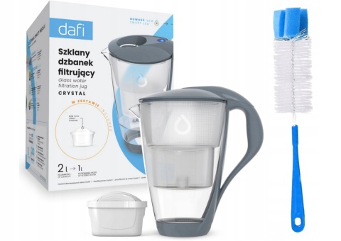 Szklany dzbanek Dafi CRYSTAL LED 2L STALOWY + wkład Unimax + SZCZOTKA