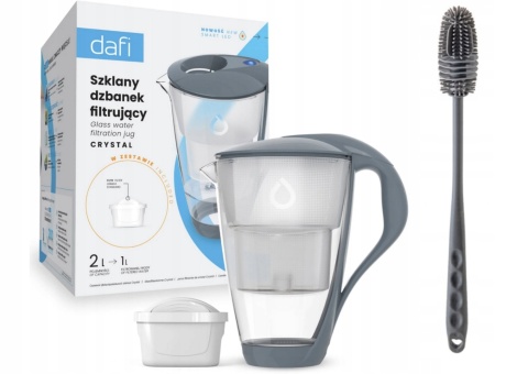 Szklany dzbanek Dafi CRYSTAL LED 2L STALOWY + wkład Unimax + SZCZOTKA