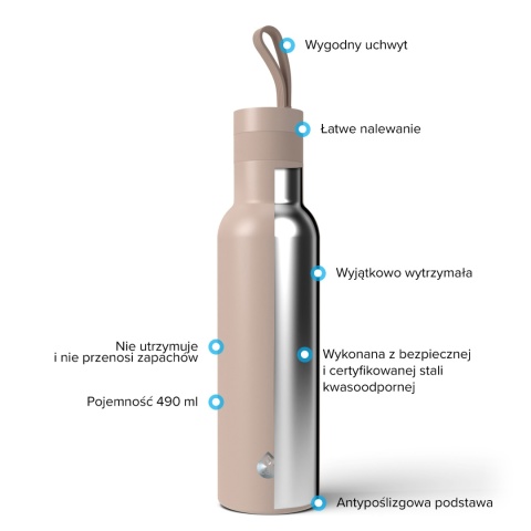 Butelka Termiczna Dafi EASY Stal Nierdzewna 490 ml Beżowa Brązowa 12h