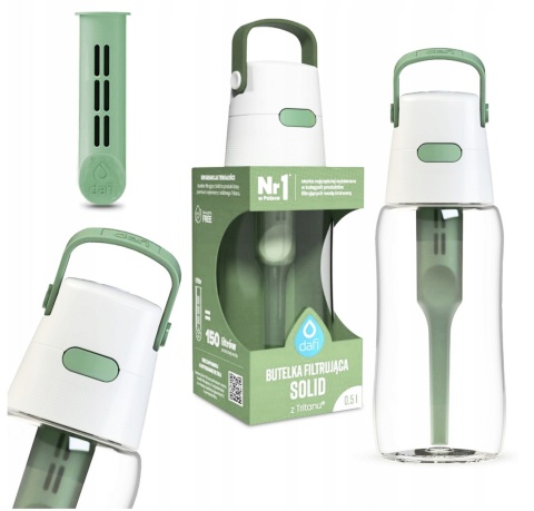 Butelka filtrująca Dafi Solid 0.5 L szałwiowa zielona + FILTR + SZCZOTKA