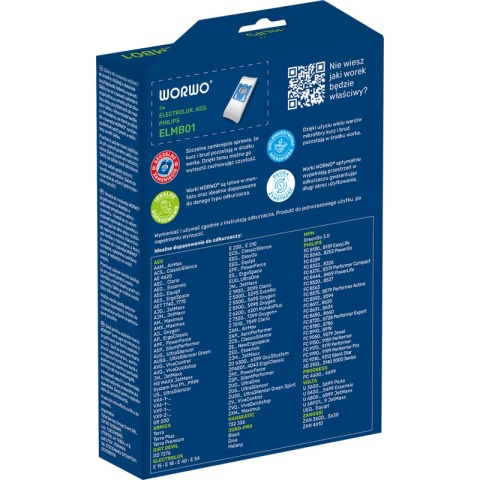 WORKI DO ODKURZACZA ELECTROLUX PHILIPS AEG WORWO ELMB01 4 SZT. + 1 FILTR WLOTOWY