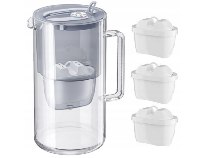Dzbanek filtrujący szklany Aquaphor Glass 2,5l + 3 Maxfor+ MG, SZARY