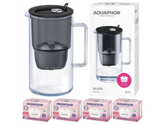 Dzbanek filtrujący szklany Aquaphor Glass 2,5l + 4 Maxfor+ MG, CZARNY