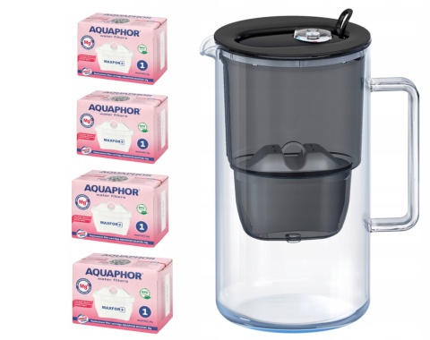 Dzbanek filtrujący szklany Aquaphor Glass 2,5l + 4 Maxfor+ MG, CZARNY