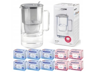 Dzbanek filtrujący szklany Aquaphor Glass 2,5l + 10 wkładów, SZARY