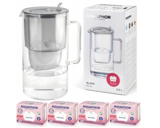 Dzbanek filtrujący szklany Aquaphor Glass 2,5l + 4 Maxfor+ MG, SZARY