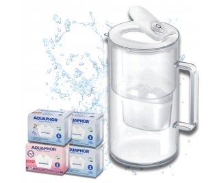 Dzbanek filtrujący szklany Aquaphor Glass biały + 4 filtry Maxfor (1Mg + 3+)