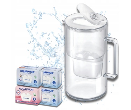 Dzbanek filtrujący szklany Aquaphor Glass biały + 4 filtry Maxfor (1Mg + 3+)