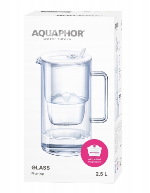 Dzbanek filtrujący szklany Aquaphor Glass 2,5l BIAŁY + 6 Maxfor+ MG