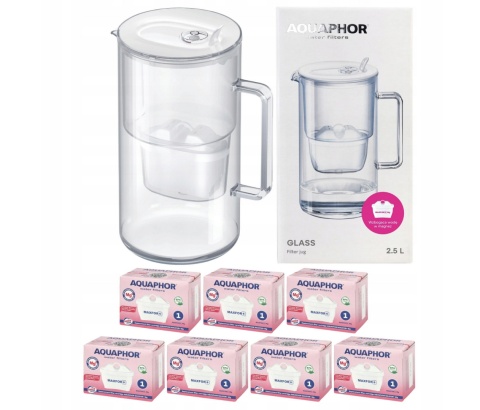 Dzbanek filtrujący szklany Aquaphor Glass 2,5l BIAŁY + 7 Maxfor+ MG