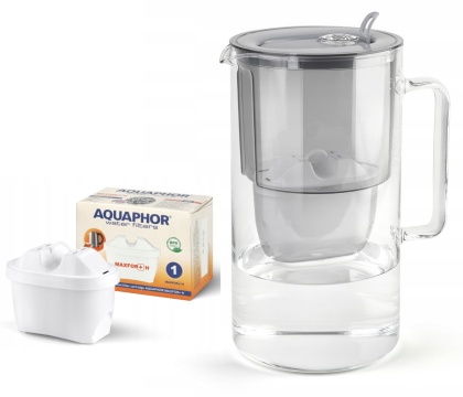 Dzbanek filtrujący szklany Aquaphor Glass 2,5l + wkład Maxfor+ H, SZARY