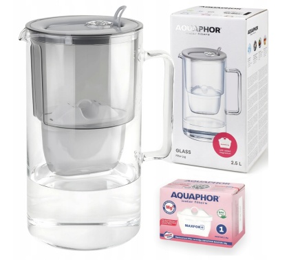 Dzbanek filtrujący szklany Aquaphor Glass 2,5l z wkładem Maxfor+ MG, SZARY