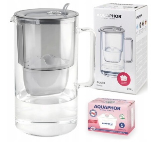 Dzbanek filtrujący szklany Aquaphor Glass 2,5l z wkładem Maxfor+ MG, SZARY