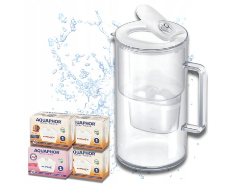 Dzbanek filtrujący szklany Aquaphor Glass biały + 4 filtry Maxfor (1Mg+3H)