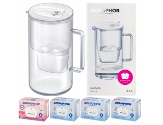 Dzbanek filtrujący szklany Aquaphor Glass biały + 4 filtry Maxfor (1Mg + 3+)